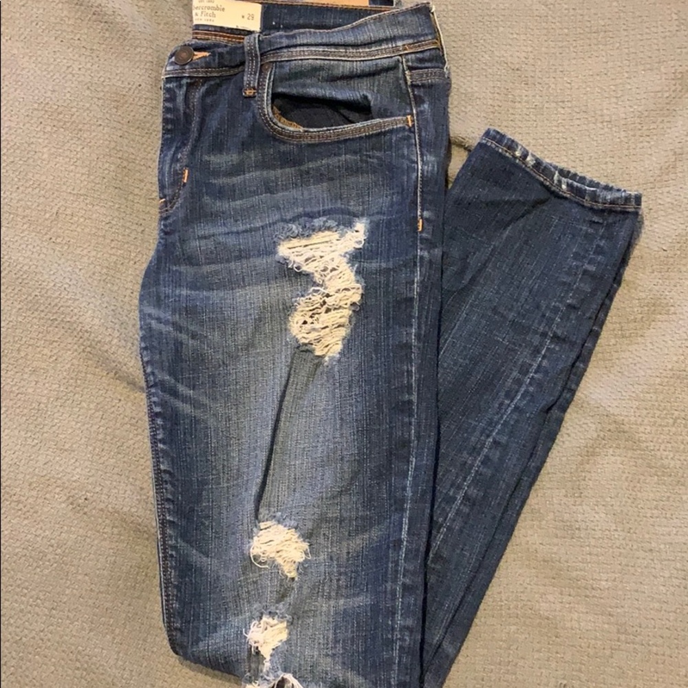 A&F Skinny Distressed Dark Wash Jeans